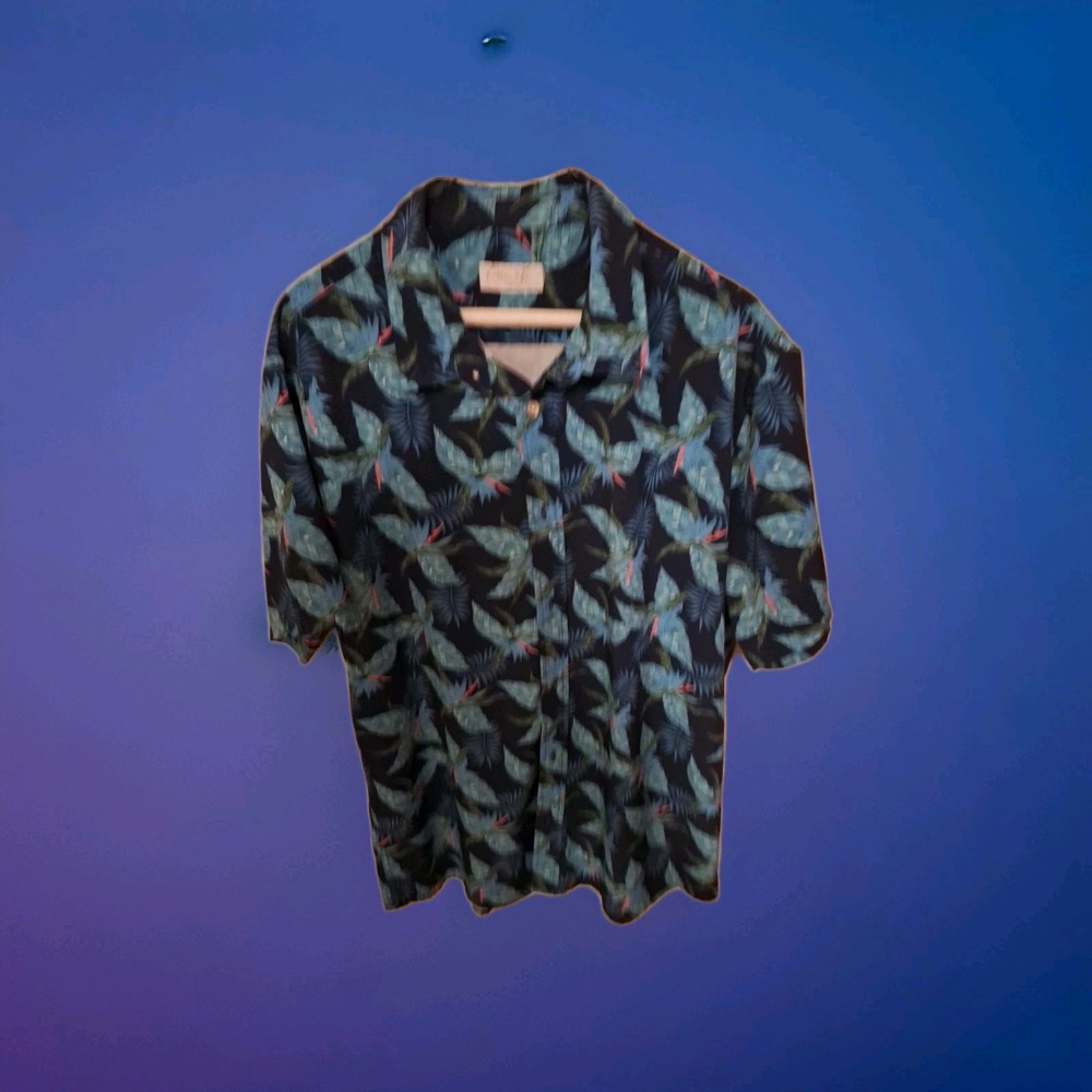 Cotton & Co Men's Short Sleeve  Black Tropical Palm Leaf XL Shirt  G-024